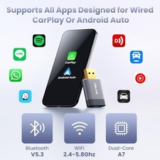 GRAY - ABUNE MINI WIRELESS CARPLAY ADAPTER FOR APPLE (2025 UPGRADED), 2 IN 1 picture