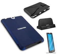 Toshiba Thrive Accessory Bundle Dock,Carrying Case, Blue Cover & 2 Screens New picture