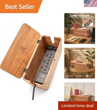 Large Cable Management Box - Acacia Wood - Cable Organizer Box and Power Stri... picture