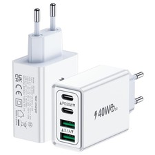 2-Pack USB C Charger, 40W 4-Port Power Adapter USBC Plug Multiple Charger with picture