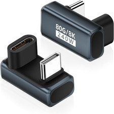 80Gbps USB-C 180 Degree U Shape Adapter 2 Pack, Grey | 240W, 16K/Dual 8K picture