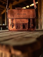 Personalized Leather Laptop Messenger Briefcase Men Monogram Cross Body Computer picture