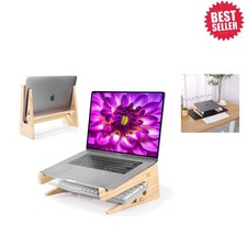 Natural Walnut Laptop Stand - 2-in-1 Ergonomic Riser & Organizer for Home Office picture