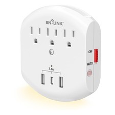 BN-LINK 3-Outlet Extender, Multi Plug Outlets 3 Outlet With Nightlight, White  picture