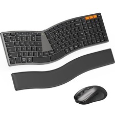 MEETION Slim Ergonomic Keyboard and Mouse with Separate Wrist Rest, Black Rechar picture