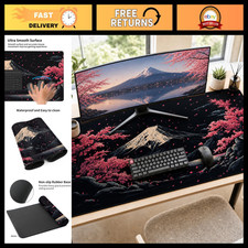 Cherry Blossom Watercolor XXL Gaming Mouse Pad 48x24 - Stitched Desk Mat, Large picture