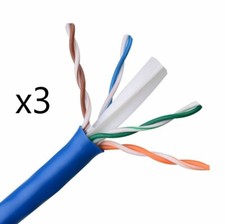 Lot of 3 - CAT6E Ethernet 550MHz CMR Cable Blue 1000FT - 23AWG COPPER picture