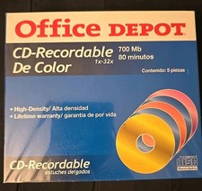 Vintage Office Depot CD-R 700 MB/80 Min CDs 5 Pack Recordable 1x-32x Sealed picture