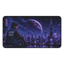Cyberpunk Desk Mat Neon Sci Fi Woman Gaming Mouse Pad XL Low Orbit picture