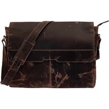 Rajeriya 18 Inch Retro Buffalo Hunter Leather Laptop Messenger for men and women picture