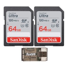SanDisk 64GB 120MBS Ultra UHSI SDXC Memory Card 2 Pack Card Reader ELITE picture