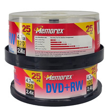 Lot 2 Memorex DVD+RW DVD RW 2x 25 Pack 4.7 GB 2.4X 120 Min Brand New Rewritable picture