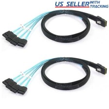 2x Mini SAS to 4 SATA SFF-8087 Multi-Lane Forward Breakout Splitter Cable 3 Feet picture