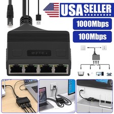 1 to 4 RJ45 Network Splitter USB Powered for PC Router TV Box Camera Cat5e-Cat7 picture