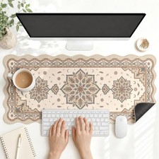 Cosovia Scalloped Gaming Mouse Pad Desk Mat, Boho Mandala, 35.4