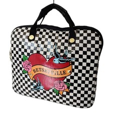 Betsey Johnson BETSEYVILLE Laptop Case Padded Protection Black White Checkered picture
