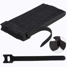 100 Pcs Cable Straps Black Wire Cord Hook Loop Ties Reusable Fastening Organizer picture