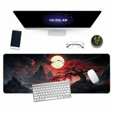 Japanese Red Full Moon Black Riverside Large Mouse Pad 31.5 x 11.8 Inch Mat picture