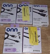 5 pack onn Micro-USB Male to USB-A Male Cable, 3 ft, Black Round Cord picture
