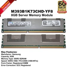 Samsung 32GB 4x8GB 1066MHz DDR3 PC3-8500R 4Rx8 1.35V Server RAM M393B1K73CHD-YF8 picture