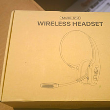 A19 Bluetooth Wireless Single Ear Headband Over-Ear Headset Boom Mic Beige picture