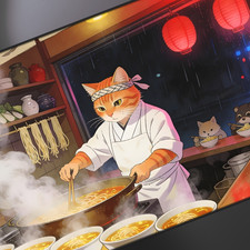 Cute Cat Ramen Desk Mat XL 16x32 Kawaii Gaming Mouse Pad Anime picture