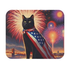 Patriotic Black Cat Mouse Pad, Cute Design, Office Decor, Great Gift picture