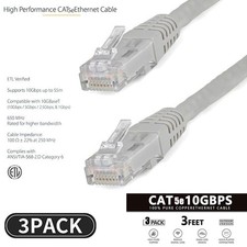 3-Pack 3ft Cat5e Flat Ethernet Cable RJ45 LAN Network Internet Patch Cord 10Gbps picture
