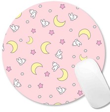 IMAYONDIA Pink Kawaii Round Mouse Pad, Cute Moon Small, Pastel Bunny picture