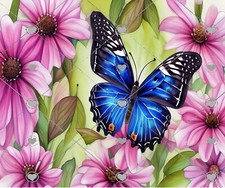 BLUE BUTTERFLY PINK DAISY FLORAL  COMPUTER MOUSE PAD  9 x 7 picture