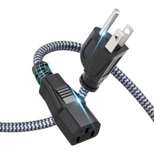 Power Cord, Goalfish 10A 18AWG AC Power Cable 10FT(3m) Nylon Braided 3 Prong Pow picture