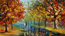 Landscape leonid afremov fall couple park trees path Custom Gaming Mat Desk picture