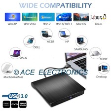 External USB 3.0 CD DVD Writer Player for Asus Dell HP IBM Lenovo Mac/PC Laptop picture