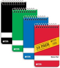 Spiral Memo Pads, 24 Pack, 3 x 5 inches, 60 Sheets, 3 