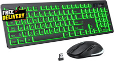 Large Print Wireless Keyboard and Mouse 7 Colors Backlit Keyboard Oversize Le... picture