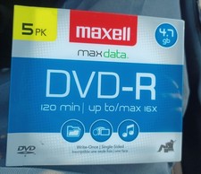 5 Pack Maxell DVD-R 4.7GB 16X Jewel Case Data Video 120 Minutes New/Sealed picture