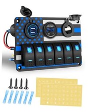 6 Gang Aluminum Rocker Switch Panel with American Flag Pattern ON/Off blue picture