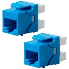 2x Cat6 RJ45 180 Degree Keystone Jack Punch Down Ethernet Network Dual IDC Blue picture