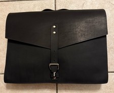 New Slate Collection Black Leather Messenger Laptop Bag No Shoulder Strap picture