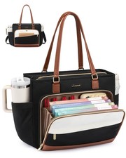 LOVEVOOK Teacher Tote Bag, 15.6 Inch Laptop Bag, Black-Beige-Brown picture