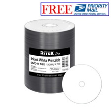 100 Pack Ritek Pro DVD-R 16X 4.7GB White Inkjet Hub Printable Blank Media Disc picture