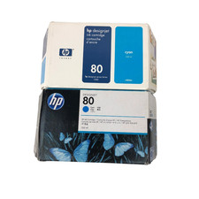 2 X C4846A 80 Genuine New HP Cyan Ink DesignJet 1000 1050 1055 Wide Format - picture