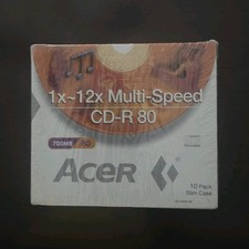 Acer CD-R 80 700MB 1x-12x Multi Speed Blank Recordable CDs 10 Pack Slim Case picture