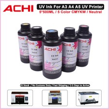 ACHI 5 X 500ML UV INK For A3 A4 A5 UV Printer 5 Colors CMYKW Neutral Ink US Ship picture