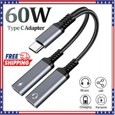 USB C 2 in 1 Splitter Adapter Type C to Dual USB-C Audio Jack + PD 60W Fast Char picture