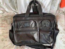 TUMI 96160DH LEATHER EXPANDABLE  BRIEFCASE Laptop Case Bag Carry On 17”x13”x7” picture