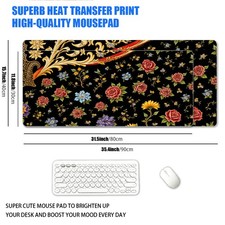 1pc XXL Oversized Retro Baroque Floral Mouse Pad, Black Golden Base Red Rose S picture