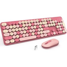 Wireless Keyboard Mouse Set Silent Full-Sized Colorful Typewriter Round Keycap picture