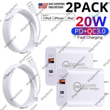 2 Pack 20W Fast Wall Charger Head For iPhone 14 13 12 11 8 7 6 XR Sync USB Cable picture