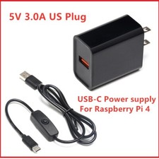Raspberry Pi 4 Power Supply Adapter ON/OFF Switch USB-C 5V 3.0A US Plug picture